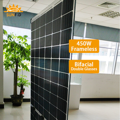 450W لوحة شمسية أحادية البلورية بدون إطار Bifacial 10BB لنظام تخزين الطاقة السكنية