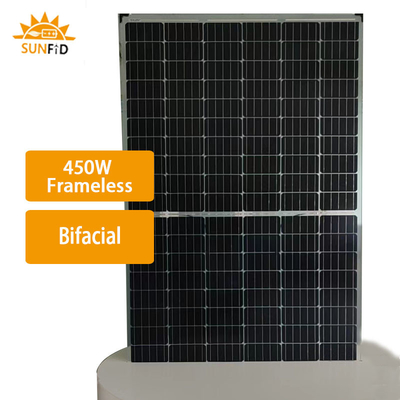 450W لوحة شمسية أحادية البلورية بدون إطار Bifacial 10BB لنظام تخزين الطاقة السكنية