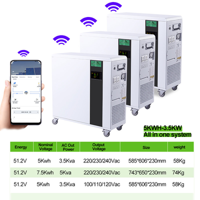 7.5KWH نظام تخزين الطاقة السكنية 5KWH بطاريات ليثيوم الكل في واحد